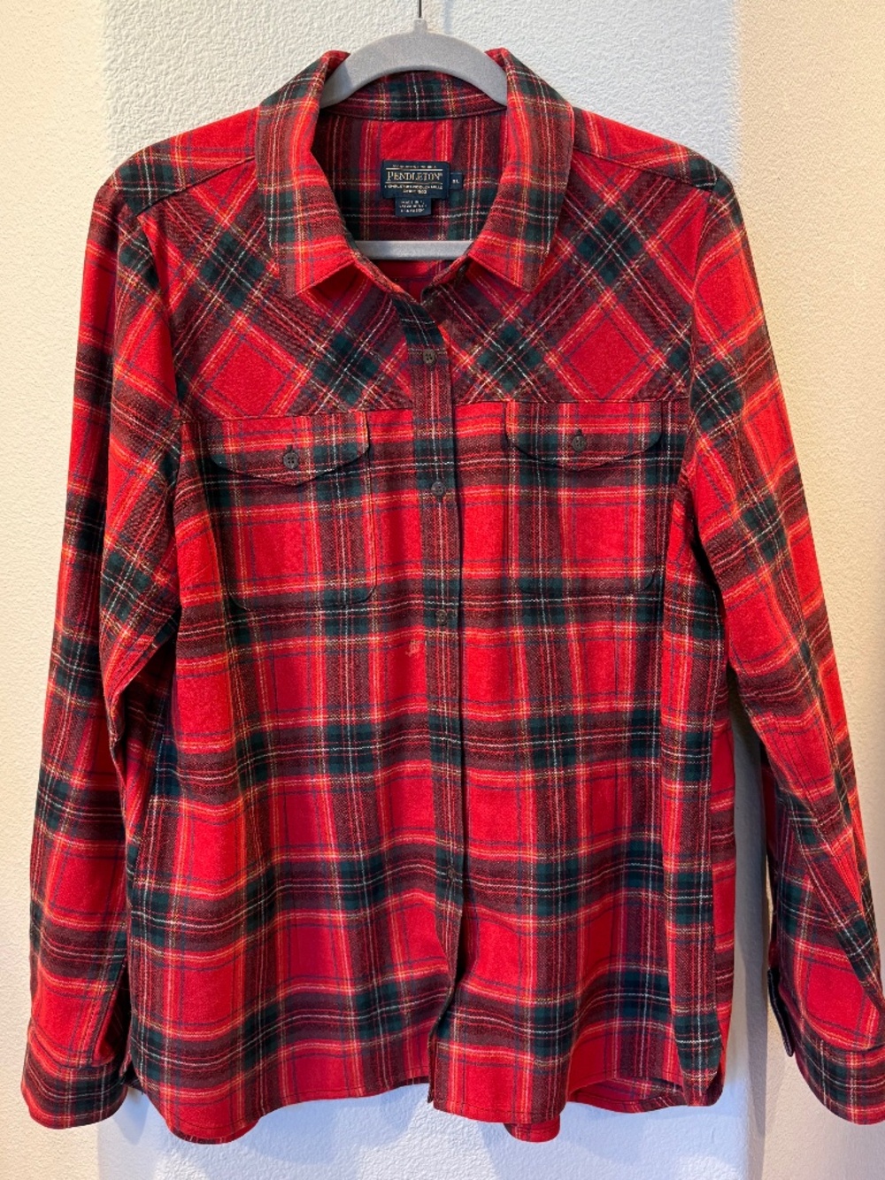 Pendleton Wool Red Tartan Flannel Shirt Size XL